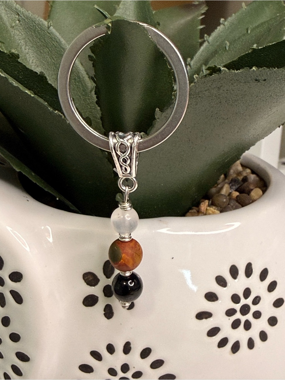 Hand Crafted Red Creek Jasper Crystal Stainless Steel Keyring
